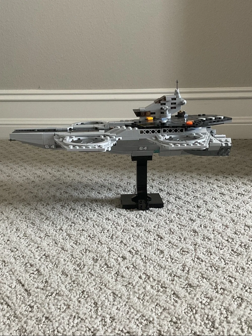 Lego S.H.I.E.L.D. Helicarrier Model in Gray and Black with Orange Accents